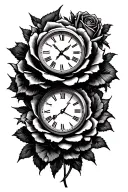 rose petals and clocks tattoo design idea