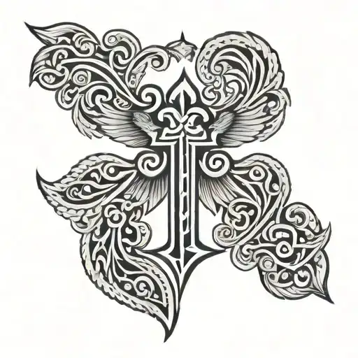 black tattoo on the forearm closer to the wrist in the Maori style and the Orthodox cross and in the Thai style and the double-headed eagle tattoo design idea