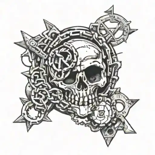 bolts, nuts, chain,cracka, i beam, death, new birth, new love, spike wire, rip, roman numbers tattoo design idea