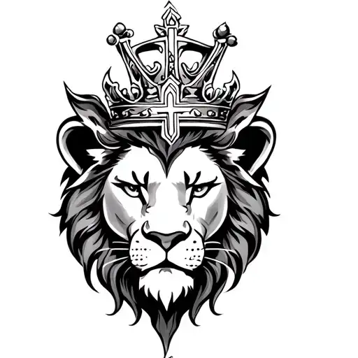 Half Lion face with cross and crown tattoo design idea