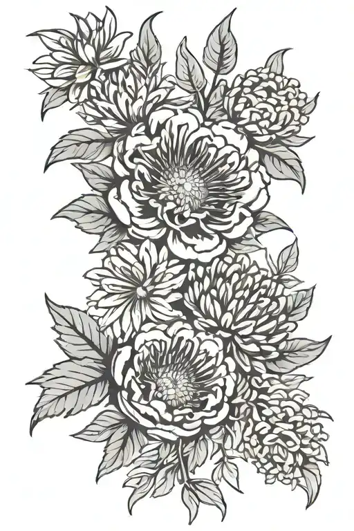 merigold and aster flowers tattoo design idea