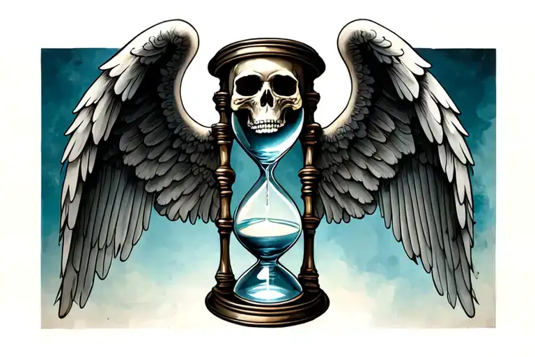 hourglass with wings and skull as top glass tattoo design idea