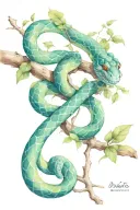 realist snake in new age tree branche  tattoo design idea