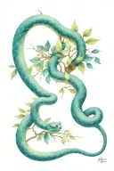 realist snake in new age tree branche  tattoo design idea