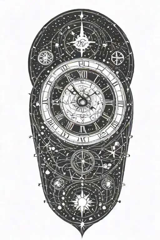 A minimalist tattoo of a constellation that forms the shape of a clock, representing the eternal nature of time in the universe tattoo design idea