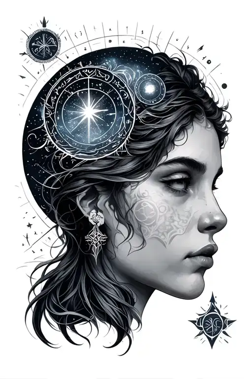 celestial themed gap filler tattoo featuring zodiac tattoo design idea