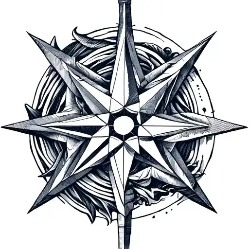 nautical star at calf with geometric forms starting tattoo design idea