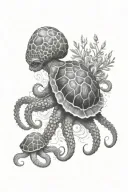 an Octopus on the turtle with meduse tattoo design idea