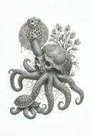 an Octopus on the turtle with meduse tattoo design idea