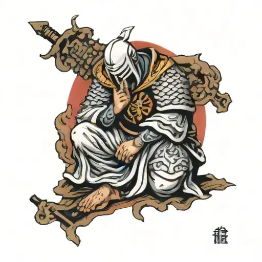 crusader praying tattoo design idea