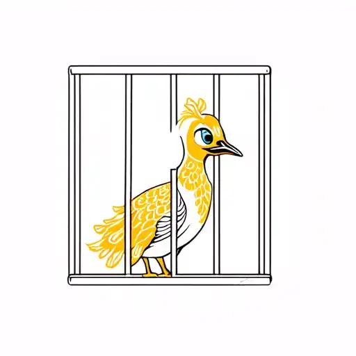 Daisy duck style blonde peacock behind jail bars tattoo design idea