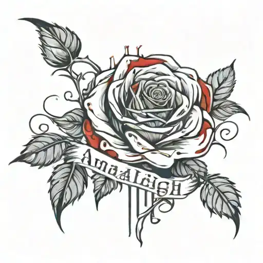 red roses dripping in blood on the name analeigh tattoo design idea