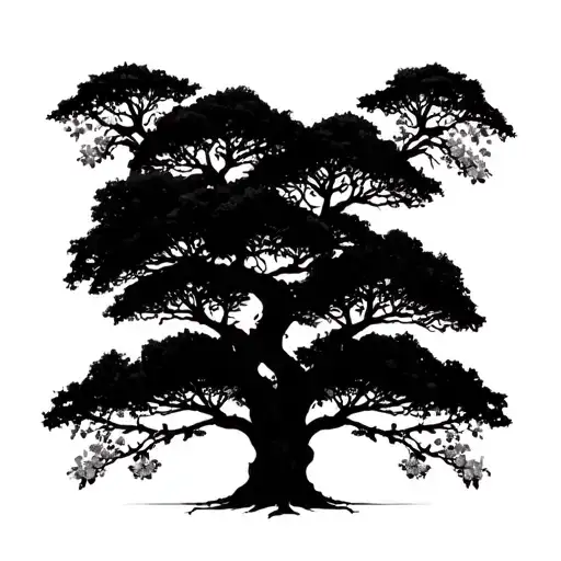 black and white big and wide poison tree growing tiny flowers on random branches because its vominf back to life tattoo design idea