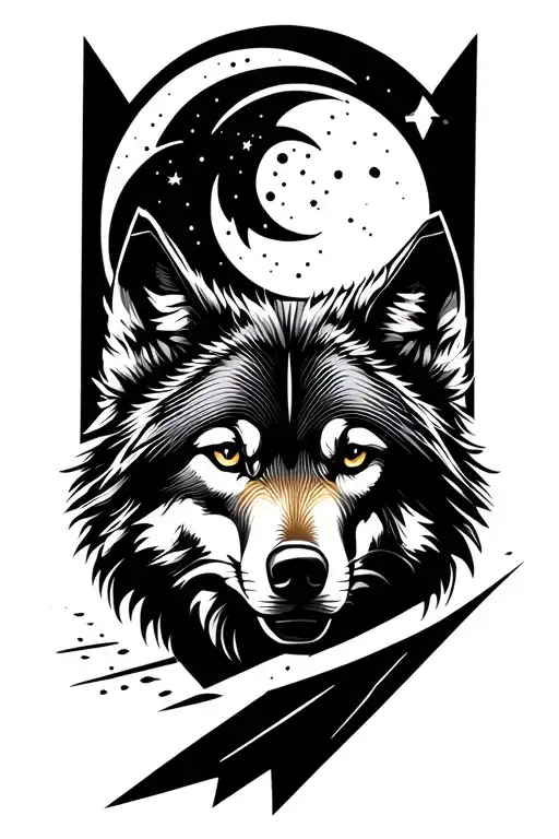 Wolf with moon shining tattoo design idea