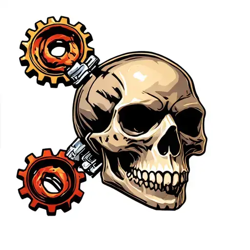 gearhead skull soft shading tattoo design idea