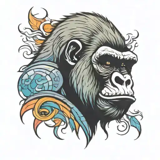 gorilla head roaring with colour tattoo design idea