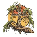 cross in a weeping willow tree tattoo design idea