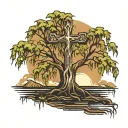 cross in a weeping willow tree tattoo design idea