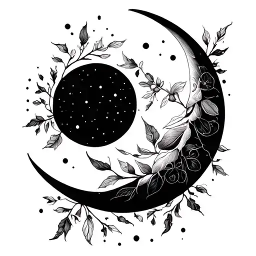 Main Focus: Crescent Moon (Symbolizing New Beginnings & Growth)	•	A thin, softly shaded crescent moon as the centerpiec tattoo design idea