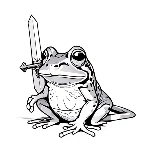 cute frog with little sword sitting alone tattoo design idea