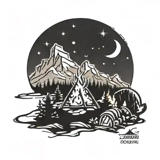 campfire mountains and Big Dipper Little Dipper tattoo design idea