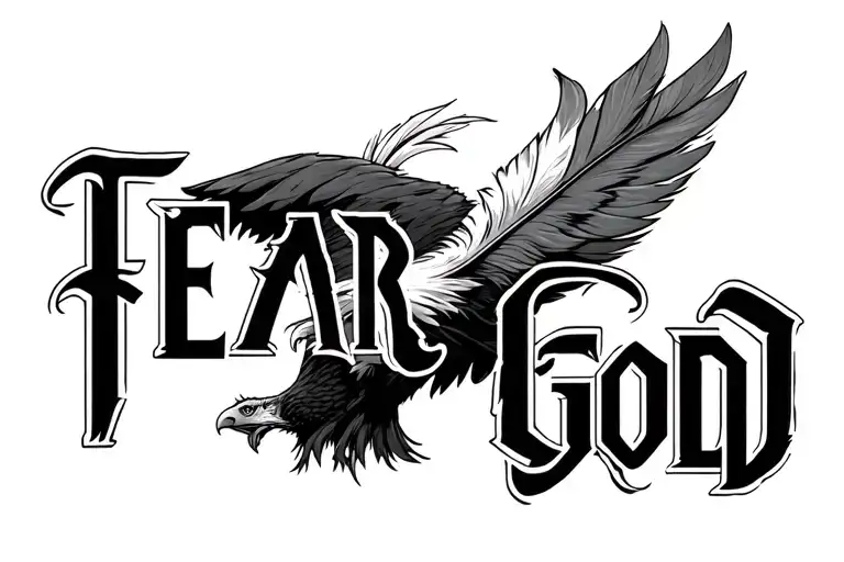 fear god text with eagle feather tattoo design idea