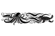 polynesia tribal tattoo featuring ocean elements and animals including an octopus, an angel shark, turtles tattoo design idea