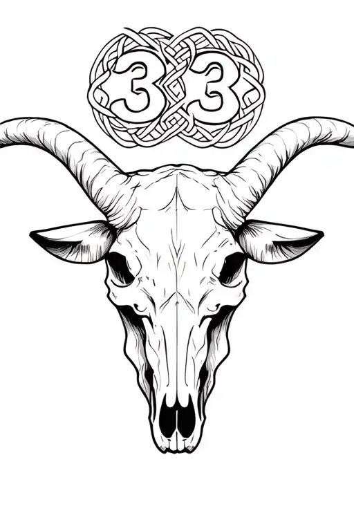 Taurus Bull, skull with 33 on the forehead, tribal style Celtic knot background tattoo design idea