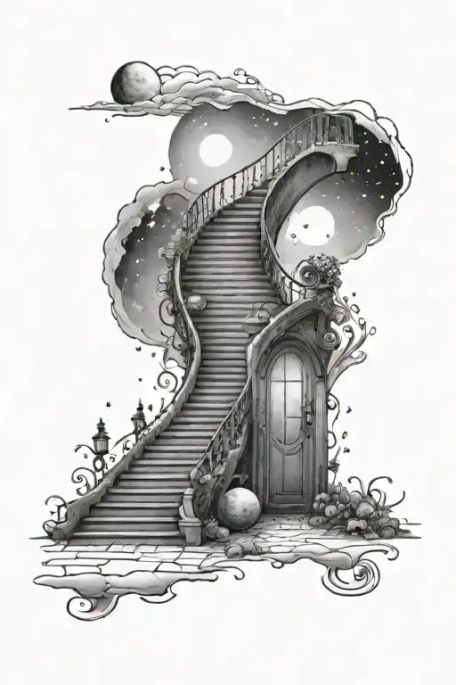 stairway to door with galaxy tattoo design idea