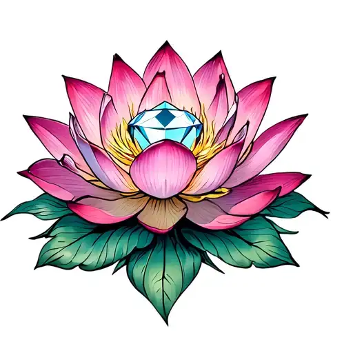 lotus flower with diamond tattoo design idea