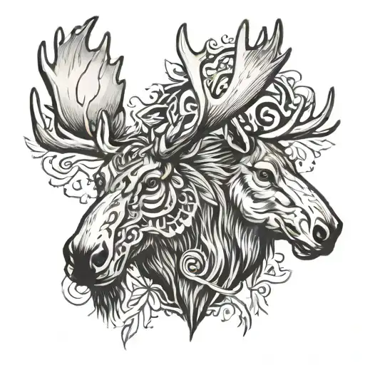 moose and wolf head  tattoo design idea