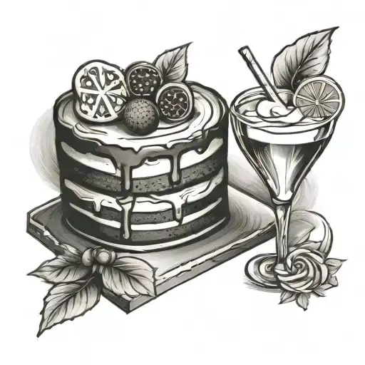 combine a piece of cake and a cocktail using the letters J, S and K tattoo design idea