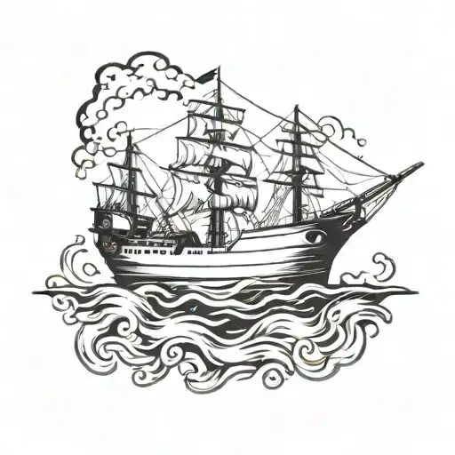 An oil tanker in the style of pirate tattoos, sea freedom but with oil trading tattoo design idea
