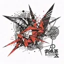 two origami cranes flying tattoo design idea