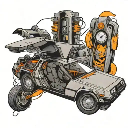 DeLorean time machine surrounded tattoo design idea