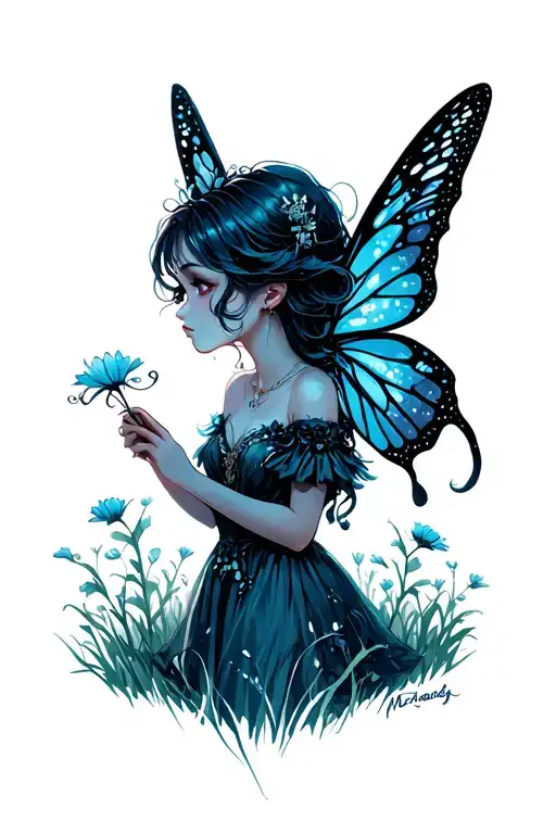 melody leo cornfield abyss fairy peeking tattoo design idea