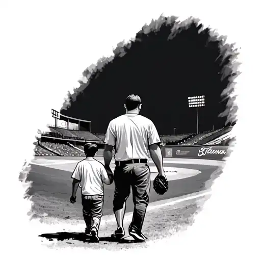 baseball field with father and son walking tattoo design idea