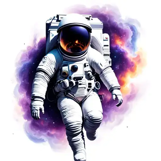 Astronaut floating through space, deep purple, nebula tattoo design idea
