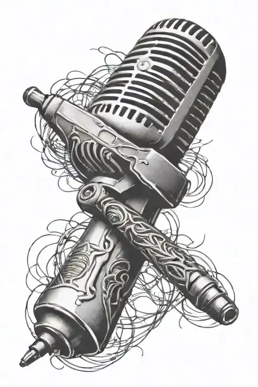 microphone attached to a knife by the cord connected tattoo design idea