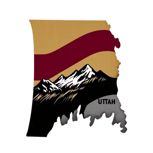 Washington, DC flag outline with burgundy and gold colors featuring the Utah utes logo and mountains  tattoo design idea