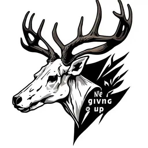 personal tattoo about never giving up with a deer skull tattoo design idea