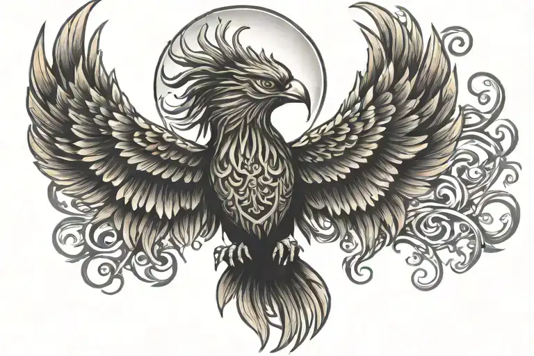 Sun rising phoenix tattoo design idea