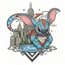 stitch with the Chicago skyline and USA wrestling logo tattoo design idea