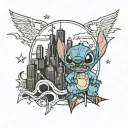 stitch with the Chicago skyline and USA wrestling logo tattoo design idea