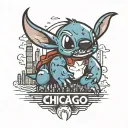 stitch with the Chicago skyline and USA wrestling logo tattoo design idea