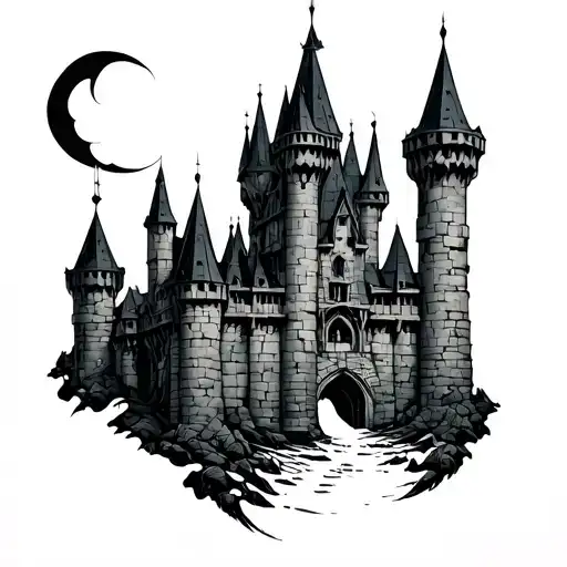 castle cyber sigilism style tattoo design idea