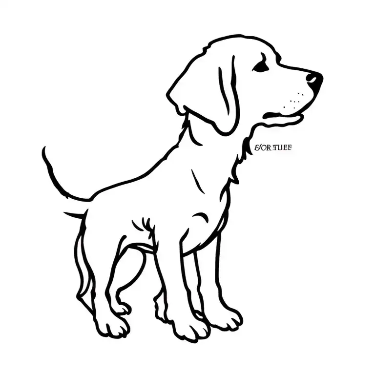 female golden retriever standing profile outline tattoo design idea