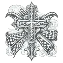 ai create image of christian cross wrapped by a checkered flag tattoo design idea