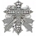 ai create image of christian cross wrapped by a checkered flag tattoo design idea