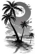 night beach scene with palm trees and a full moon tattoo design idea